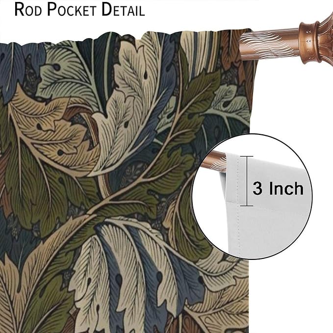Boho William Morris Art Plant Curtains, Rustic Retro Nature Botanical Print Blackout Window Treatments Drapes, for Living Room Bedroom Kitchen 31.5(W)*63(L) 2 Panels