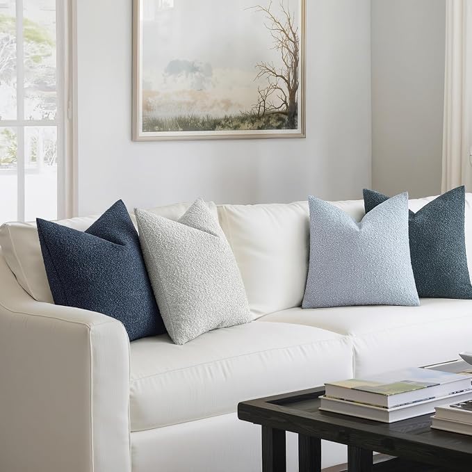 MIULEE Pack of 4 Decorative Textured Boucle Throw Pillow Covers | 20x20 Inch Neutral Blue Accent Solid Pillow Cases Couch Cushion Covers for Modern Farmhouse Boho Bed Livingroom Home Decor