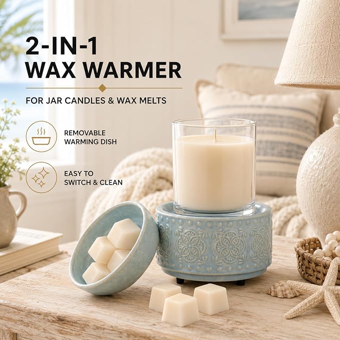 mocosa Ceramic Wax Warmer Wax Melt Warmer for Scented 3-1 Electric Candle Warmer Home Fragrance Wax Burner for Mom Women(Black-Fan Shaped)