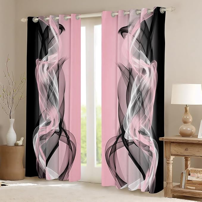 jejeloiu Pink Curtains for Bedroom Living Room Abstract Blackout Darkening Drapes Strip Lines Window Treatments, 2 Panels 38 x 45 Inch Geometric Modern Room Decor