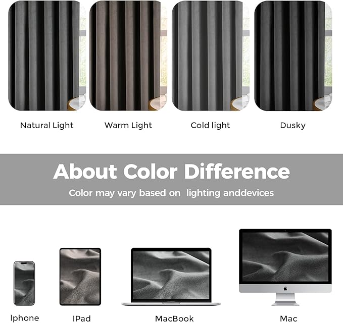 Pinch Pleated Blackout Curtains for Bedroom, Grey Velvet Curtains for Living Room, Black Out Curtain 90 inch Long Room Darkening, Blackout Pinch Pleatd Drapes with Hooks 2 Panels
