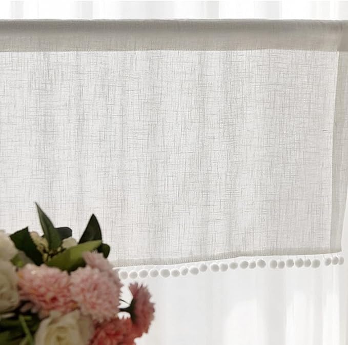 White Linen Tier Curtains, Kitchen Cafe Tier Curtain,Short Window Curtains Rod Pocket Small Curtains, Voile Panels Sheer Valance Divider Curtains,1pc (Size : W 150cm*H 50cm)