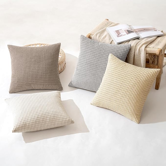 MIULEE Neutral Harmony Decorative Pillow Covers 20x20 Inch Set of 4 | Rustic Farmhouse Boho Soft Throw Pillows Corduroy Couch Pillowcases Nordic Home Decor for Sofa Living Room Bed