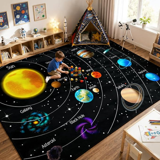 6x9 Feet Solar System Rug - Space Rug for Boys Room Space Carpet for Kids Bedroom Outer Space Decor for Kids Room Planet Themed Playroom Living Room Decor