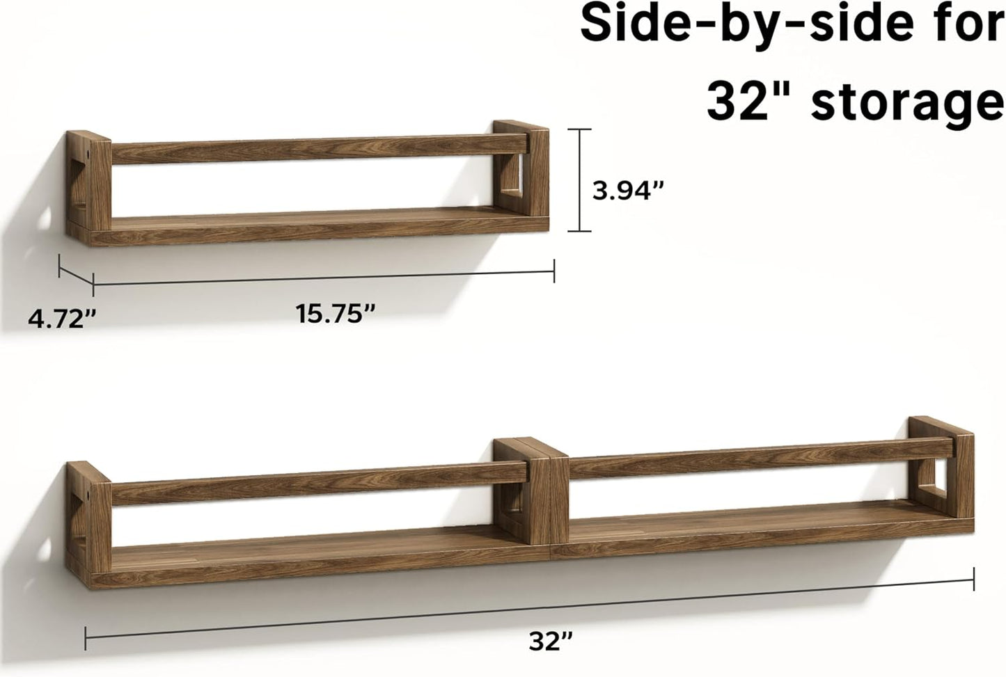 Upgraded Thick Floating Shelves - Multi-Use Wall-Mounted Bookshelves for Kids and Nursery, Ideal for Books, Toys, Spice Rack, Decor - Walnut Brown