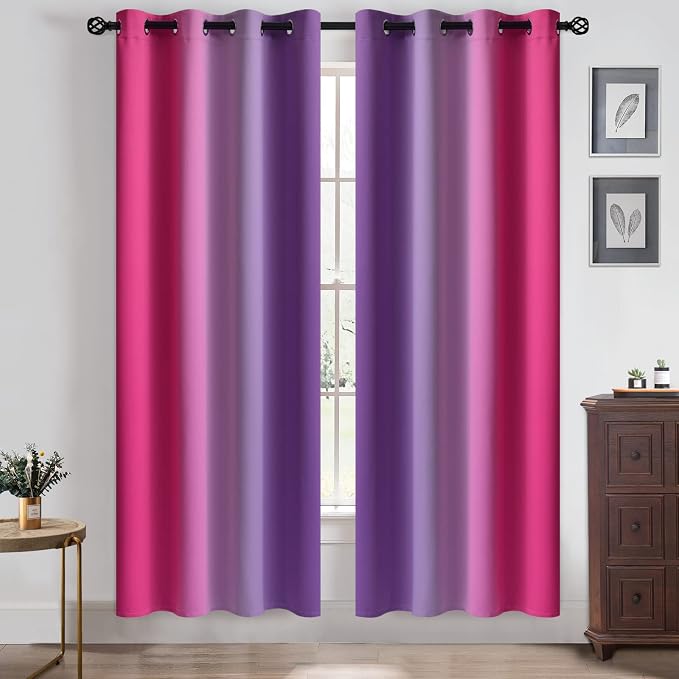 Yakamok Ombre Pink and Purple Curtains for Bedroom, Gradient Room Darkening Curtains, Grommet Thermal Insulated Light Blocking Window Drapes/Curtain for Living Room,52 x 72 Inch,2 Panels