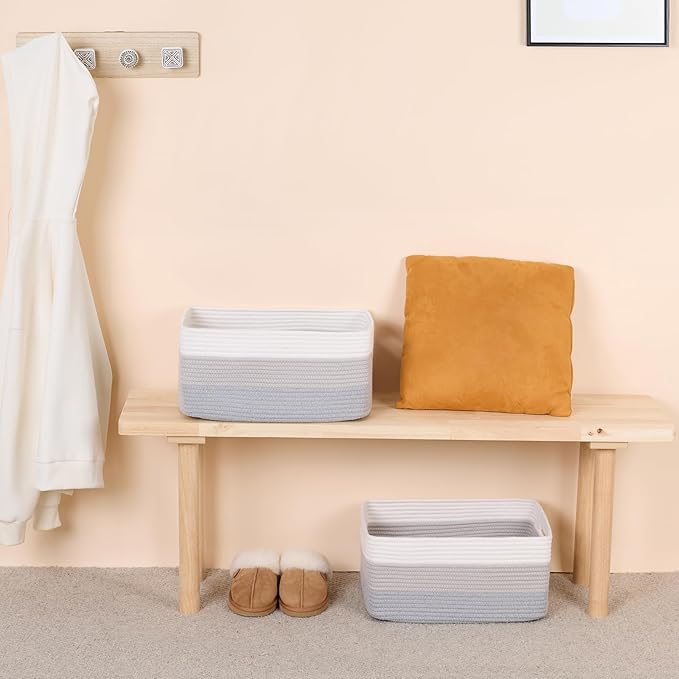 MiniArk Large Storage Baskets for Organizing, Closet Shelf Baskets for Clothes Blanket Towels, Baby Nursery, Toy Bins Box, Woven Rope Baskets, 17 x 13 x 7.5”, 4 Packs Gradient Grey