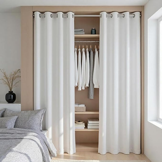 KOUFALL Closet Curtain for Open Closet, Extra 52 Inch Wide 70% Blackout Room Divider Curtains Door Curtain for Doorway, 78 Inches Long 2 Panels Set, White