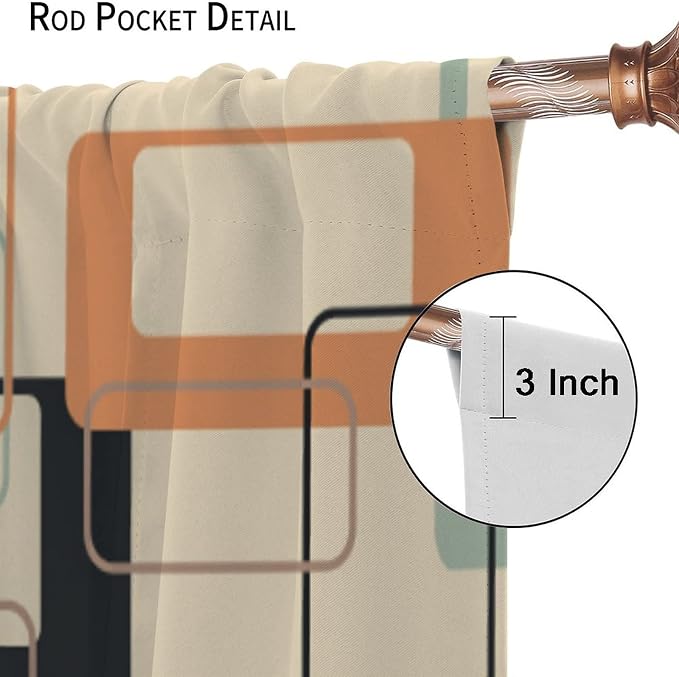 JESTRONRY Mid Century Blackout Curtains,Retro Square Design Modern Style Blackout Window Door Curtains for Bedroom Living Room Home Decor 42x54in