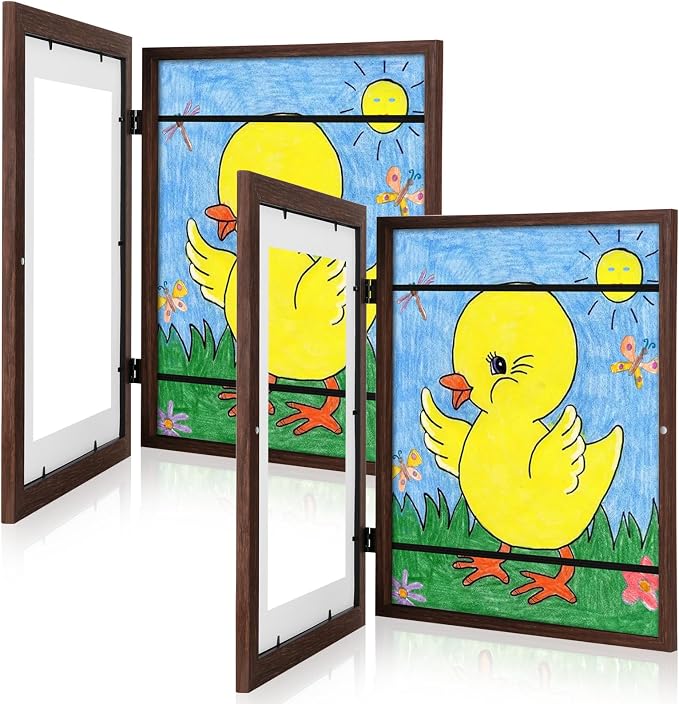 2-Pack Kids Art Frames, 11x14 Front Opening Kids Artwork Frames Changeable, Displays 9x12 With Mat and 11x14 Without Mat, Holds 50 Pcs, for 3D Picture, Crafts, Children Drawing, Hanging Art, Portfolio