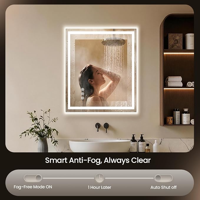 24X30 LED Bathroom Mirror with Lights, Anti-Fog, Backlit + Front Lit (CRI>90), Lighted Bathroom Vanity Mirror for Wall, Memory Function, Dimmable, Tempered Glass, Shatter-Proof