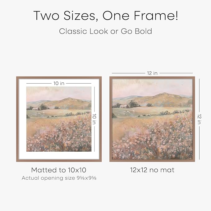 Homeforia Mocha 12x12 Picture Frames, High End Metal 12 x 12 Square Poster Frame with Mat 10 x 10 Photo, 12x12 Mocha Frame Matted to 10x10 Print, 12by12 Thin Frames, Tempered Glass, Wall Kit, Set of 2