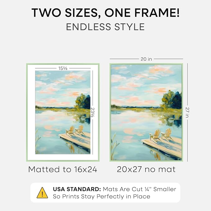 Homeforia 20x27 Picture Frame Sage Green, High End Metal 20x27 Poster Frames with Mat 16x24 Photo, 20 x 27 Sage Green Frame Matted to 16 by 24 Art, 27x20 Thin Frame, Tempered Glass, Wall Kit, Set of 2