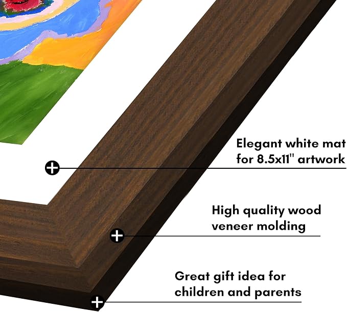 Americanflat - 2 Pack - Kids Artwork Frame Changeable (Walnut) - Magnetic Door Holds 100 Art Pieces - 8.5x11 Letter Size Display with Mat or 10x12.5 Without Mat - My Mini Masterpiece