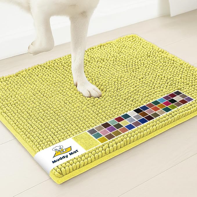 Muddy Mat® | Super Water Absorbent Door Mat Indoor, Microfiber Quick Dry Chenille Entryway Rug, Slip Resistant Front Door Mat, Indoor Mats for Entryway, Machine Washable Pet Rug, Yellow 20" x 33"