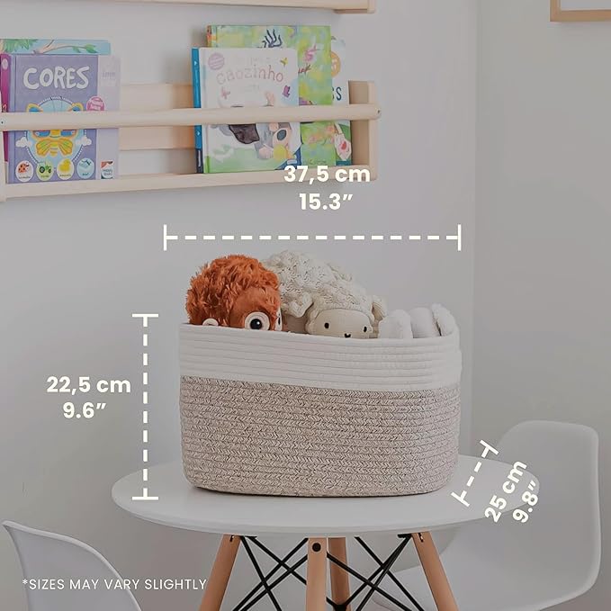 OrganiHaus Cotton Rope Basket for Shelf - Woven Storage Basket for Organizing, Closet & Toy Storage - Brown/Off-White - 15x9x10