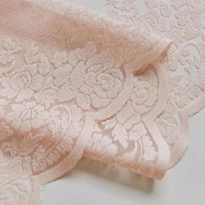Blush Pink Lace Curtains 45 Inch Length, 2 Panels, W42 x L45 Inch Each, Country Rustic Floral Coquette Sheer Lace Curtains for Kitchen Window Rod Pocket Light Filtering Privacy Short Lacy Tier Curtain