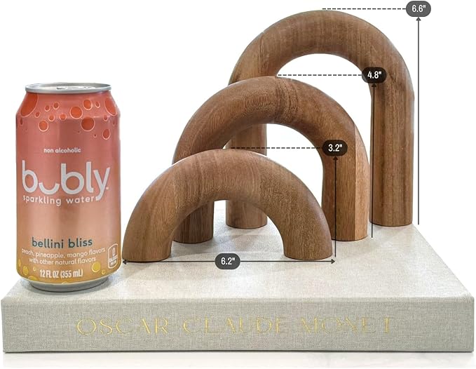 Wooden Arch Decor Set of 3, Acacia Wood Modern Decorative Home Objects | Japandi Home Decor Accents, Coffee Tables, Bookshelves, Entryways, Console Decorations, Housewarming Gift