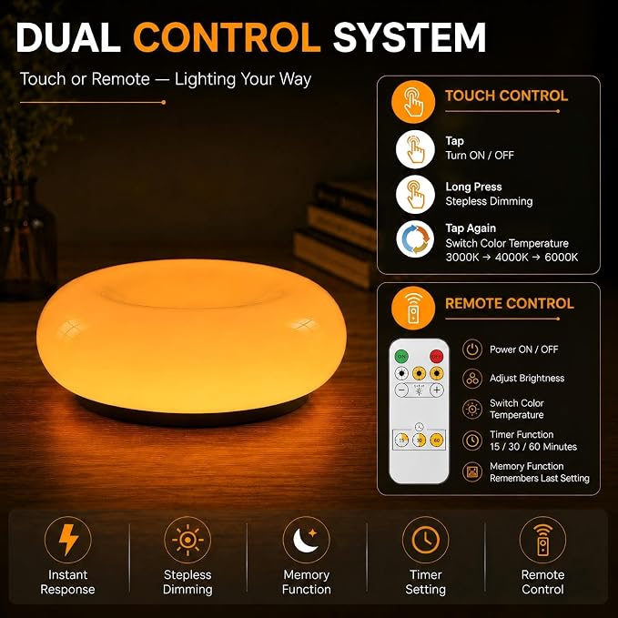 Bofea-Modern Orange Donut Lamp,Plug-in Bedside Lamp Or Plug-in Wall Sconces,Mid Century Modern Decor Wall Mount Lamps,Creative Orange Light for Living Room,Reading Room,Hallway Ambient Lighting | Orange Glass Donut Lamp,Stepless Dimming,Warm Ambient Li...