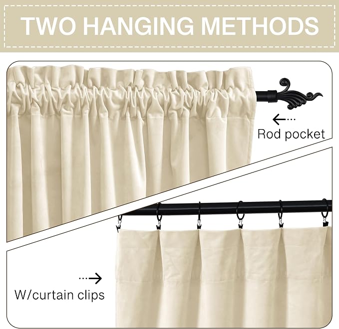 StangH Beige Curtains 105 inches Long Elegant Velvet Thermal Curtains for Bedroom, Light Reducing Privacy Protect Window Panels for Living Dining Room, W52 x L105, 2 Panels