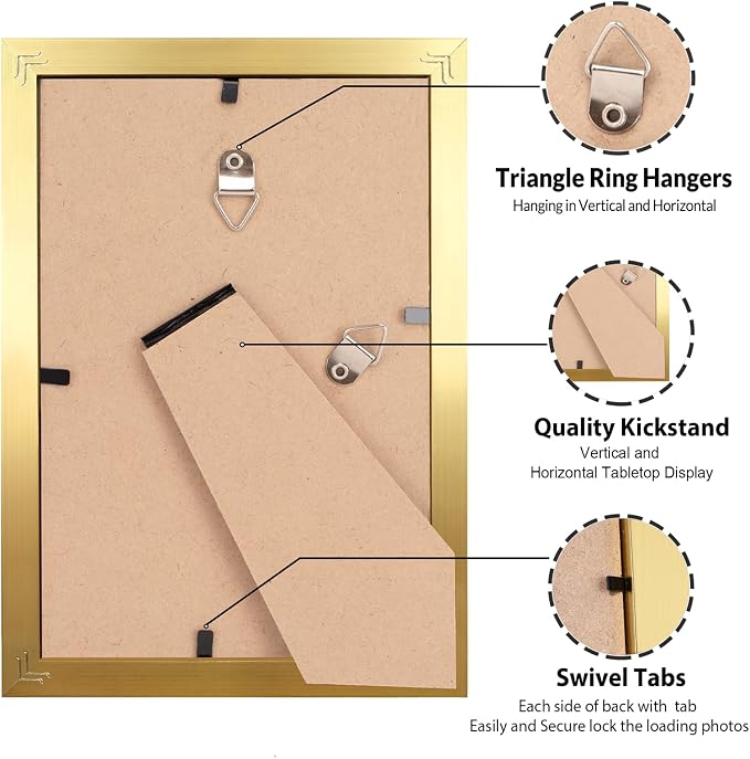 LaVie Home 5x7 Picture Frame Gold, 5 x 7 Frame with High Definition Plexiglass, Horizontal or Vertical Wall Wood Gallery Picture Frames Suitable for Small Picture, 1pc