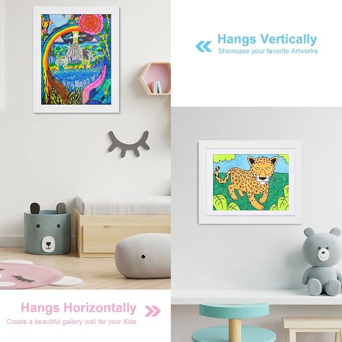 [2-Pack] Kids Art Frames, 10x12.5 Front Opening Kids Artwork Frames Changeable, White Artwork Display Storage Frame for Wall, Holds 50 Pcs, for 3D Picture, Crafts, Children Drawing, Hanging Art,