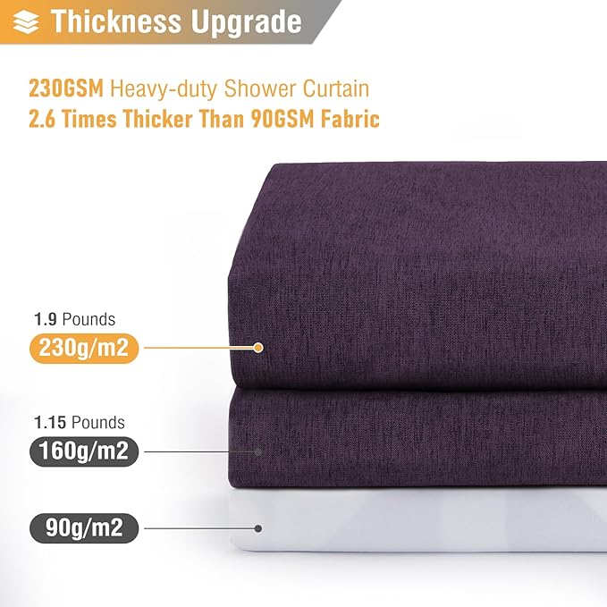 BTTN Extra Long Shower Curtain - 72x84 Inches Long Linen Textured Heavy Duty Fabric Shower Curtain Set with 12 Plastic Hooks, Tall Luxury Simple Waterproof Cloth Shower Curtains for Bathroom - Purple