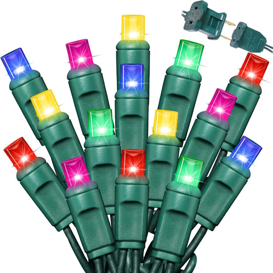 50LED String Lights,LED Christmas Lights,6" SPACING,Green Wire,Multicolor,Commercial Grade