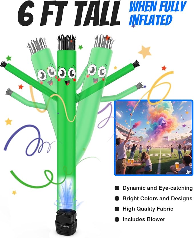 Inflatable Tube Man with Blower: 6 FT Tall Dancing Inflatable Tube Guy for Outdoor Decoration with Mini Blower Fan, for Mall Opening, Business Advertising, and Events (Green)