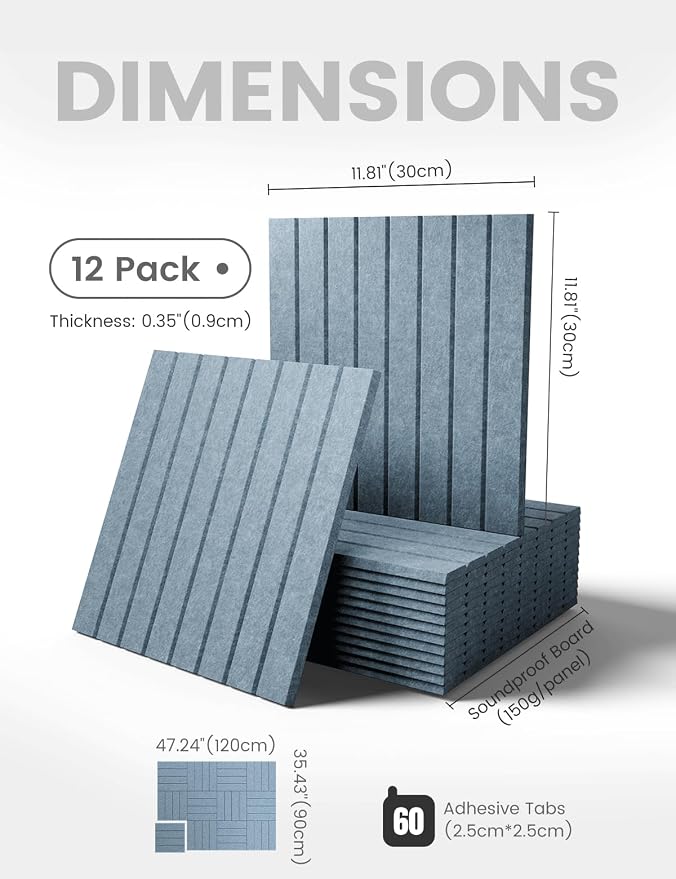 Fluxynara Felt Bulletin Board Tiles Large 48" x 36" Cork Board Alternative-12 Pack with 64 Adhesive Tabs, Felt Board for Office Decor, Push Pin Board Wall Organizer Alternative-Dusty Blue