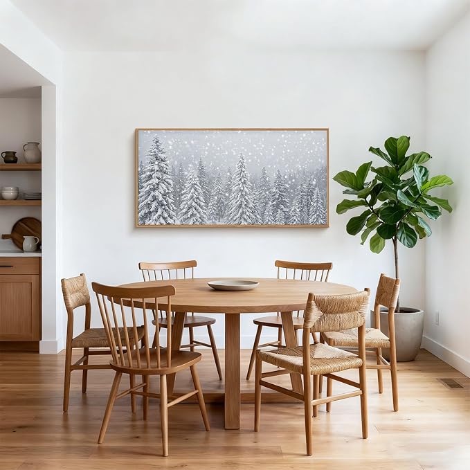 Snowy Christmas Tree Natural Woodland Framed Canvas Wall Art Set,Modern Rustic Winter Snow Covered Pine Forest Wall Decor,Wilderness Frosty Landscape Artwork for Xmas Room,Farmhouse- 40"x20"x1