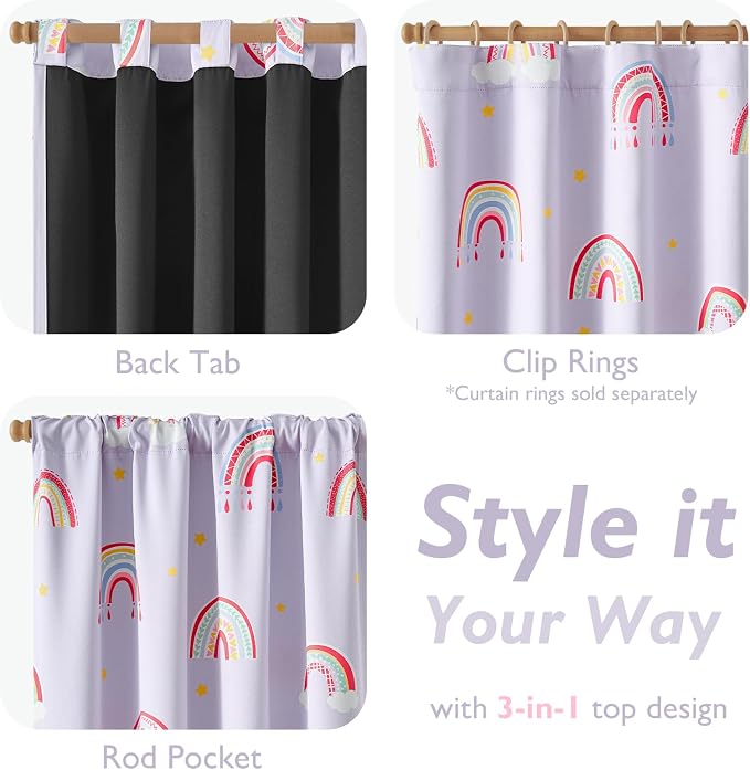 Vangao Blackout Curtains for Kids Bedroom Rainbow Purple Nursery Curtains 84 Inch Length Drapes for Teen Girls Thermal Insulated Room Darkening Boho Light Blocking for Living Room Set of 2