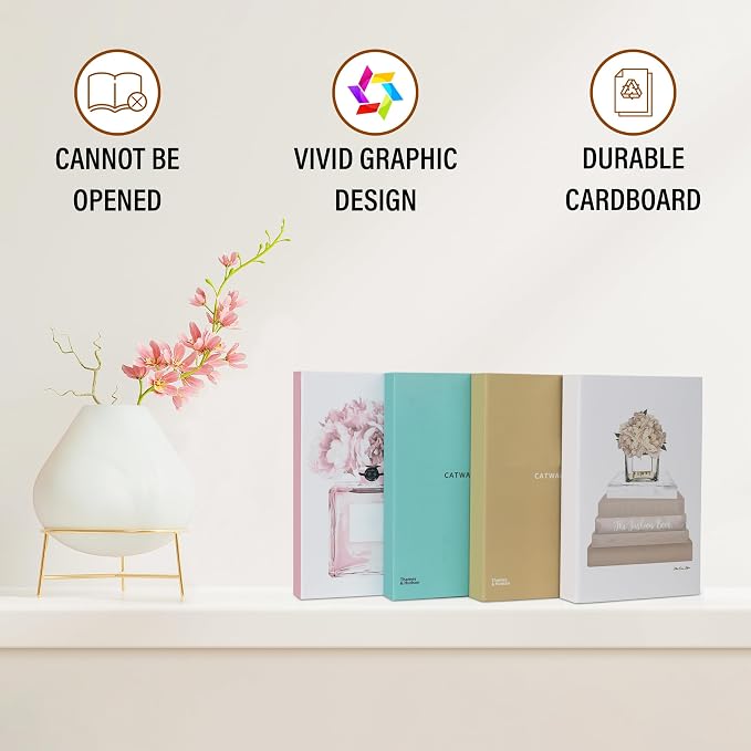 4 Pcs Decorative Books | Faux Blush Coffee Table & Shelf Decor | Soft Romantic Look for Living Room, Office and Entryway - Not Real, Tool-Free 2-Min Setup