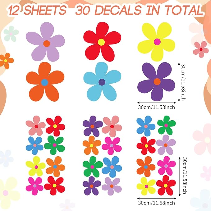 TaoBary 12 Sheet Daisy Wall Sticker Decal Removable Cute Daisy Bedroom Room Decor Flower Wall Sticker Pink White Flower Decal Wallpaper Peel and Stick for Nursery Home(Vivid Color,Exquisite Style)