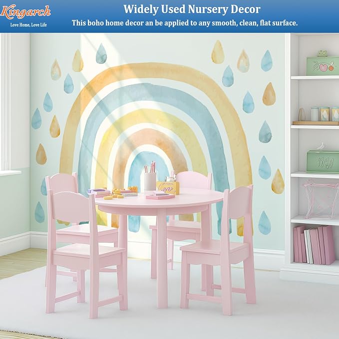 Large Watercolor Rainbow Wall Decals, Raindrops Peel and Stick Fabric Nursery Wall Decor, Removable Home Room Wall Decor Murals Stickers for Kids Girls Toddler Bedroom Living Room Playroom