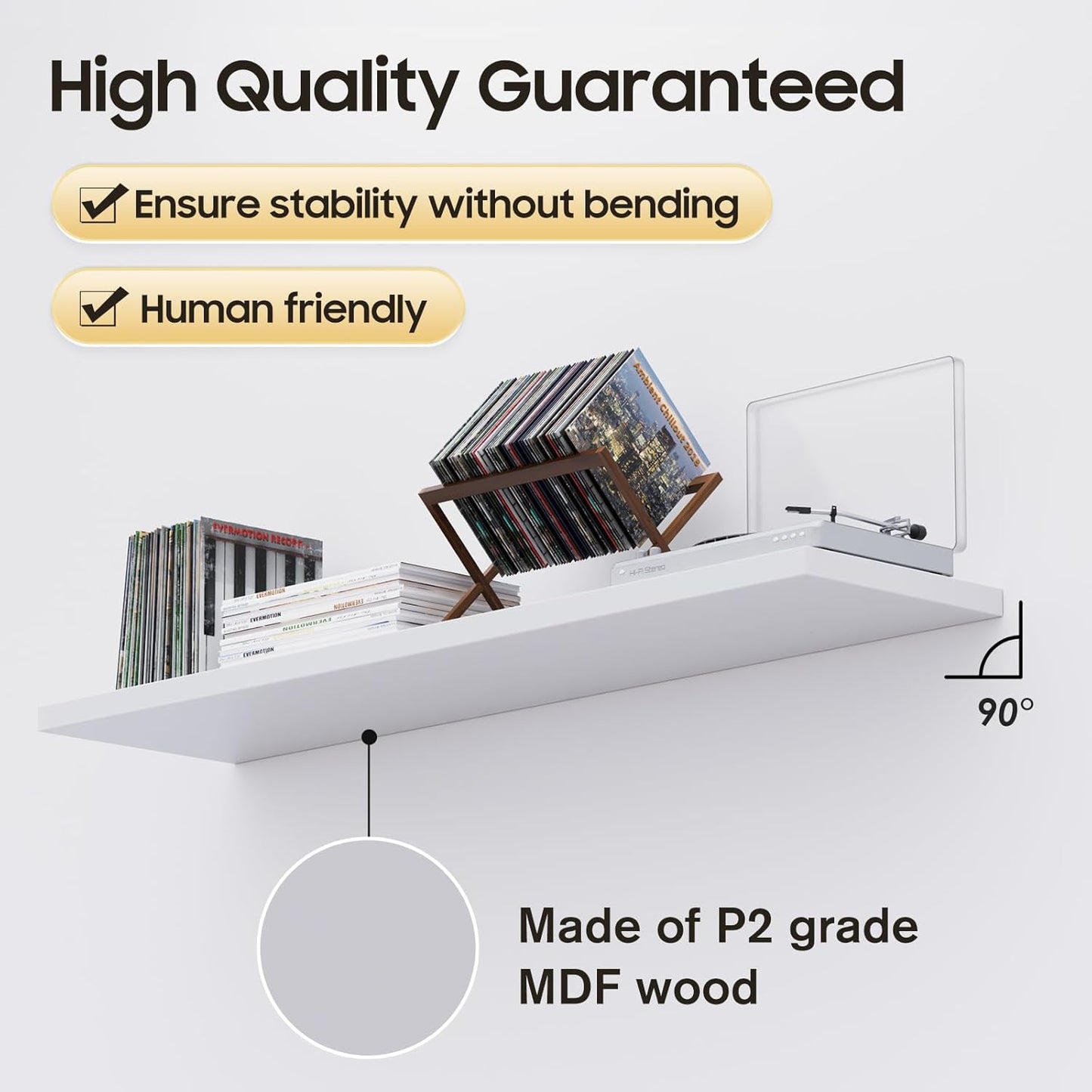 Large Floating Shelves for Wall Set of 2 Wooden Wall Shelves 36 in x 12.75 in x 2 in Room Decor Long Shelf with Invisible Wall Mount Bracket for Bedroom Kitchen Living Room White