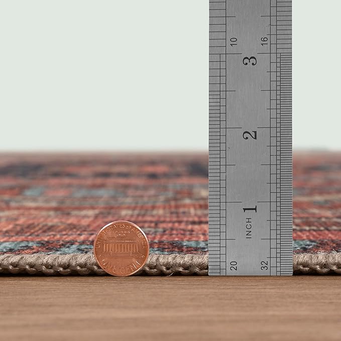 Brick Color Oushak Large Area Rug 8x10 - Washable Boho Rug Vintage Turkish Non-Slip Carpet Non-Shedding Extra Large Area Rugs for Living Room, Dining, Bedroom, Lounge, Farmhouse