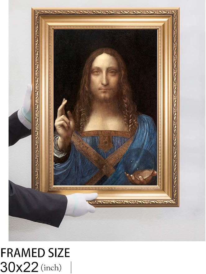 DECORARTS - Portrait Of Christ in Salvator Mundi by Leonardo Da Vinci. Giclee Prints on Acid Free Cotton Canvas. Classic Art Reproduction in Fine Art Frame. Total Size w/Frame: 20.75x28.75 in