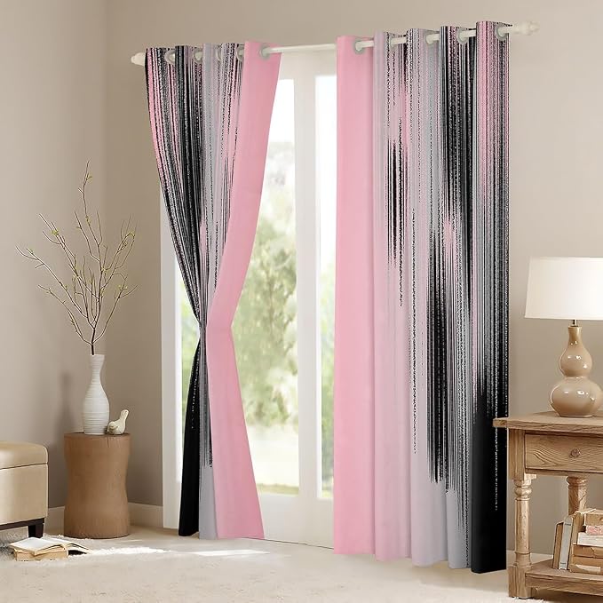 jejeloiu Pink and Black Curtains for Bedroom Living Room (2 Panels, 52 x 96 Inch) Modern Art Blackout Curtains for Kids Adults Messy Rust Darkening Drapes Gradient Stryle Window Treatments s