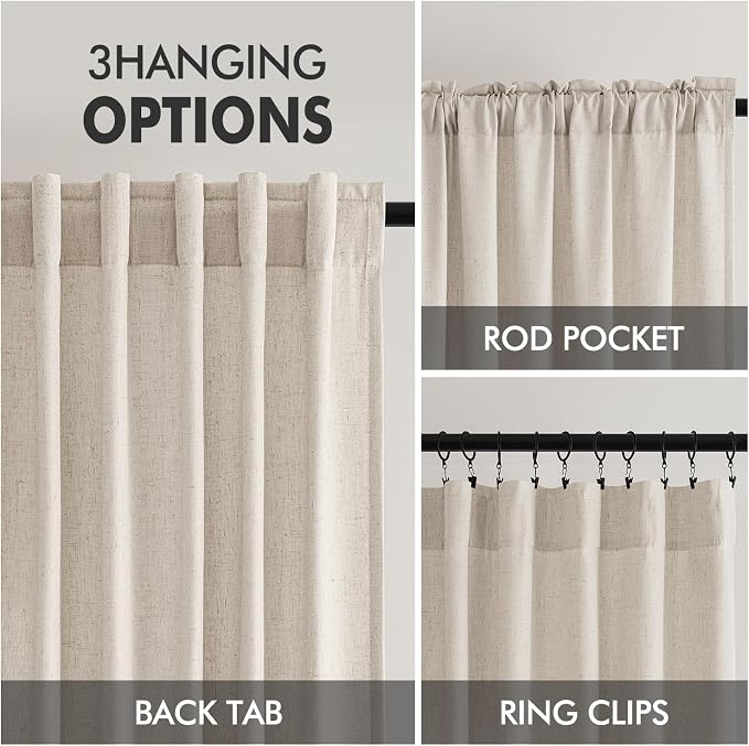 MIULEE Non-See-Through Privacy Linen Curtains 2 Panels, Light Filtering Window Curtains Farnhouse Textured Back Tab Semi Sheer Drapes for Bedroom Living Room, 52 x 108 Inches Long, Linen