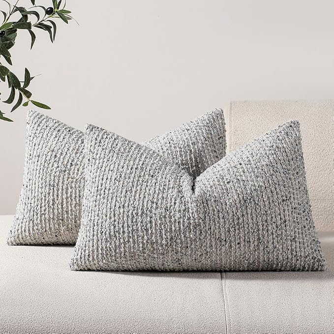 DEZENE Striped Throw Pillow Covers 12x20 Set of 2 Blue Textured Boucle Chic Morden Boho Accent Farmhouse Rectangular Lumbar Decorative Couch Pillow Covers for Home Decor Bed Sofa Living Room