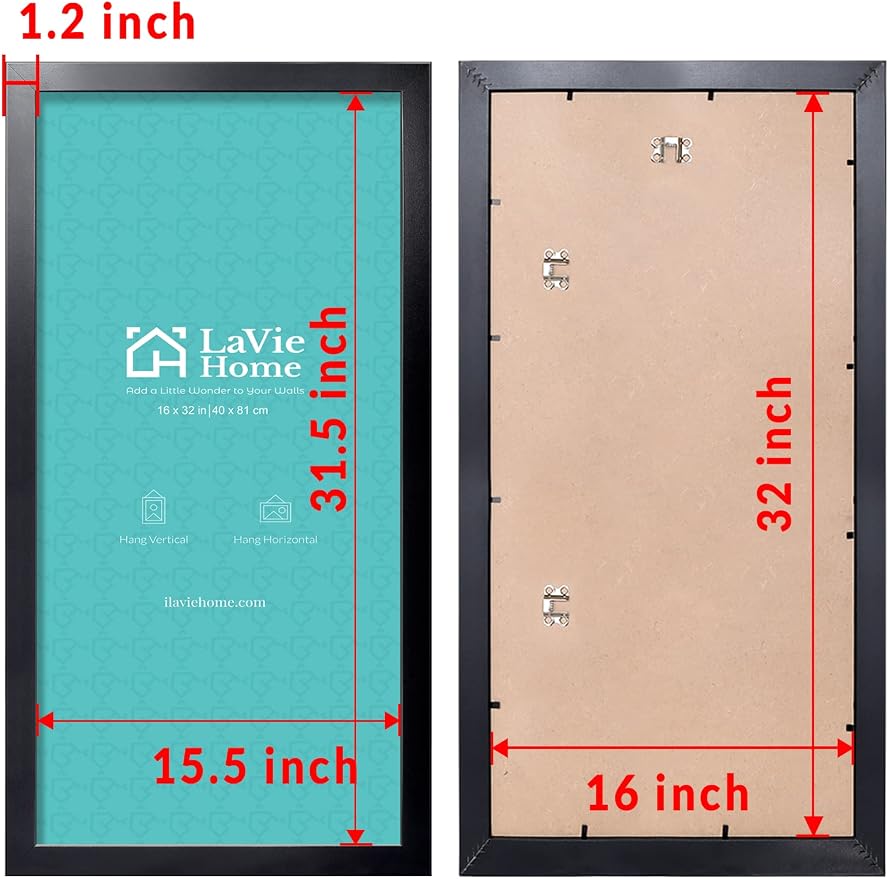 LaVie Home 16x32 Picture Frame Black, Panoramic Picture Frame for Wall Decoration, Classic Black Minimalist Style Suitable for Decorating Houses, Offices, Hotels（1 Pack）