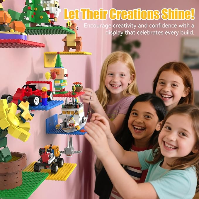 BlissBox 8-Pack Small Floating Shelves for Wall Compatible with Lego Building Bricks, 5x5.5inch Dual‑Sided 16x17 Studs for Brick Storage and Display, ABS Display Shelves for Room Decor, Multicolor