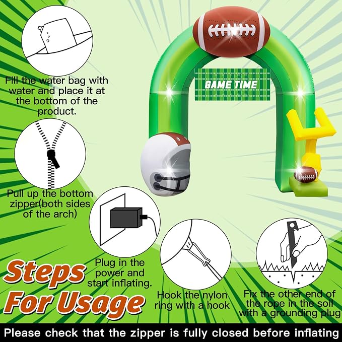 9FT Football Party Decorations for Game Day Blow Up with Helmet Built in LED Lights Goal Post for Yard Giant Balloon Photo Prop for Gift Light Green Football Inflatable Arch