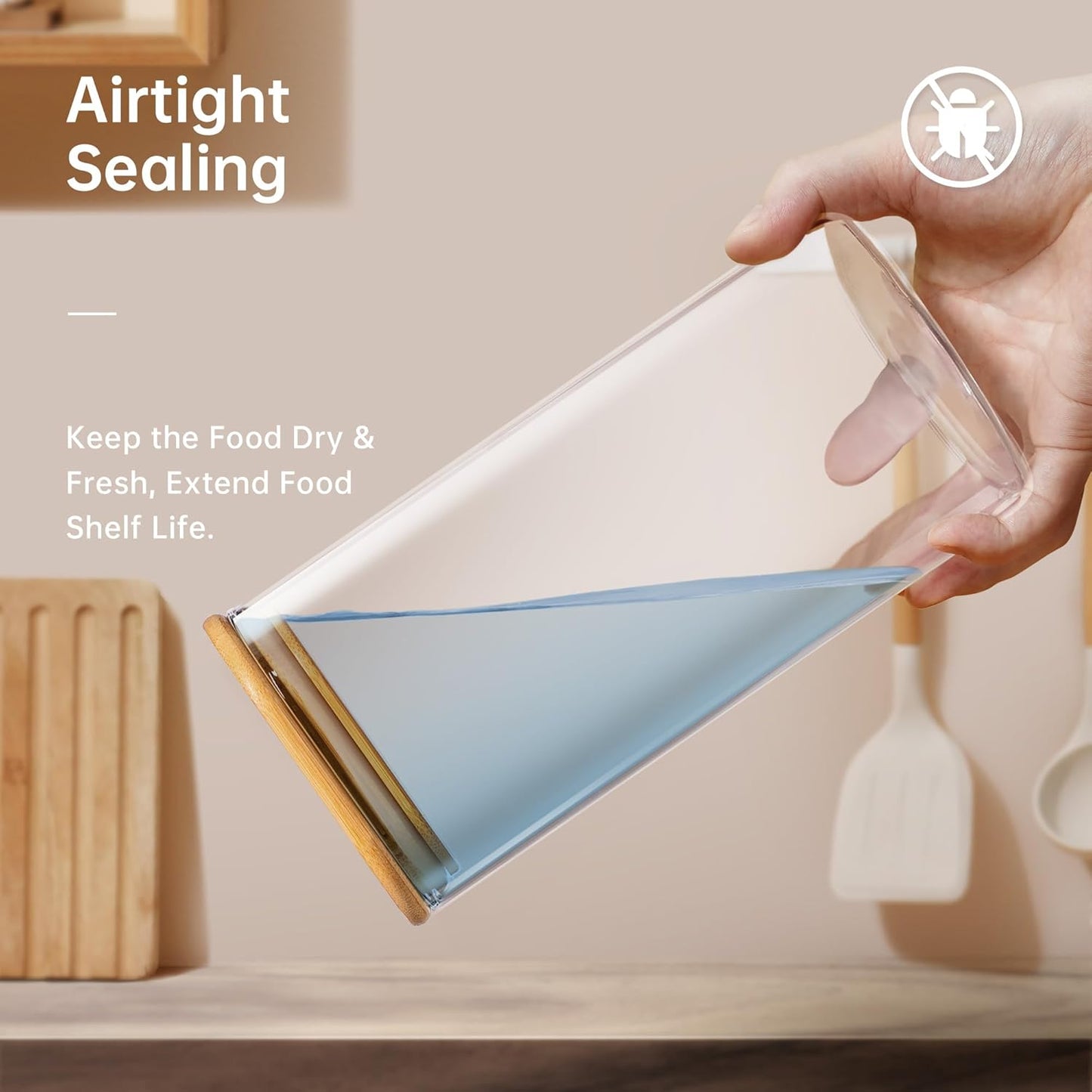 21oz - 4 Pack Square Glass Jars with Bamboo Lids, Glass Food Storage Containers with Airtight Lids, Air Tight Pantry Storage Containers for Coffee, Sugar, Spice, Meal Prep Jars for Salad & Fruit