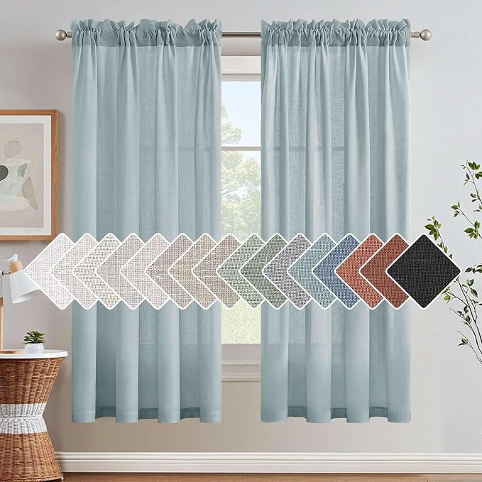 H.VERSAILTEX Linen Curtains Elegant Natural Linen Semi Sheer Curtains Energy Light Filtering Rod Pocket Window Treatments Panels for Living Room (Set of 2, Cloud Blue, 52 inch W X 72 inch L)