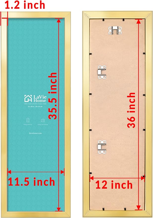 LaVie Home 12x36 Picture Frame Gold, Panoramic Picture Frame for Wall Decoration, Classic Gold Minimalist Style Suitable for Decorating Houses, Offices, Hotels（1 Pack）