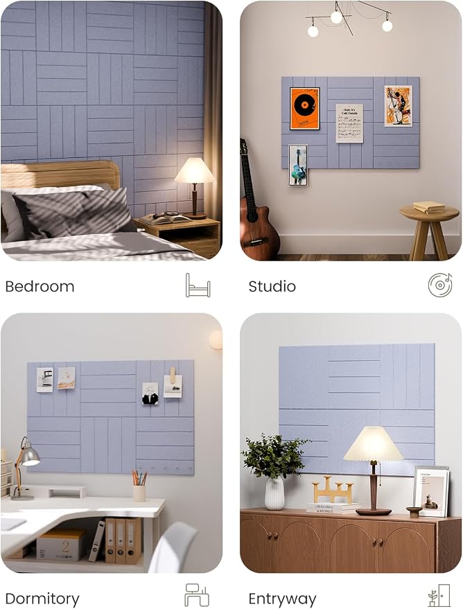Fluxynara Felt Bulletin Board Tiles Large 36" x 24" Cork Board Alternative-6 Pack with 32 Adhesive Tabs, Thick Slat Wall Panels for Office Decor, Push Pin Board Wall Organizer - Soft Periwinkle