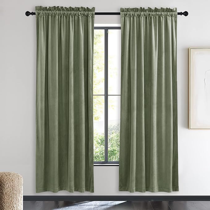 NICETOWN Sage Green Velvet Curtains 72 inches Long 2 Panels for Living Room, Elegant and Sleek Velvet Drapes for Cinema, Hall, Theatre (42-inch Wide)