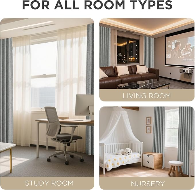 Joydeco Blackout Curtains for Bedroom - 100% Light Blocking 2 Panels Light Grey Drapes 42" W x 90" L, Thermal Insulated Room Darkening Curtains, Linen Textured for Living Room, Rod Pocket & Back Tabs